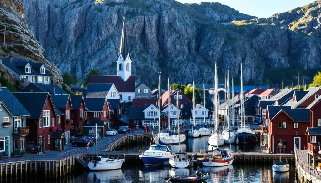 Larvik front de mer, fjord et ville de Vestfold, Norvège
