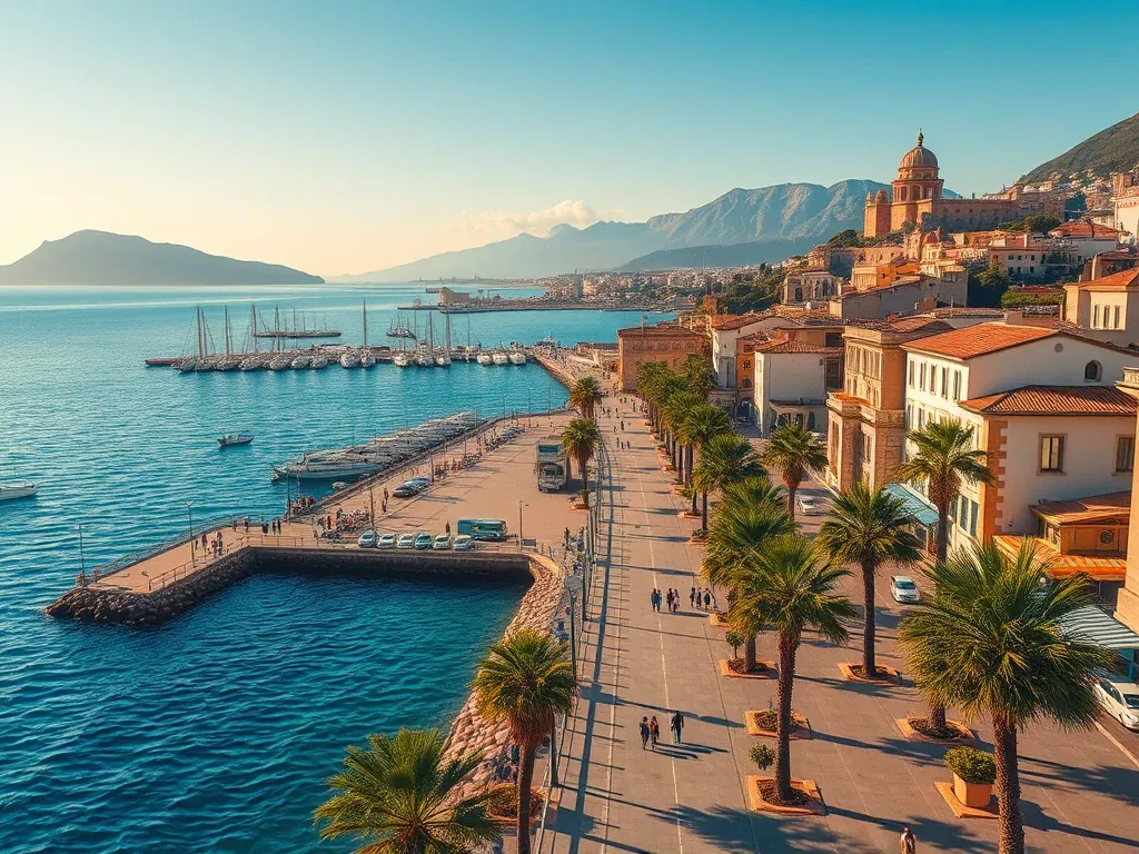 Reggio Calabria front de mer et détroit de Messine dans le sud de l'Italie