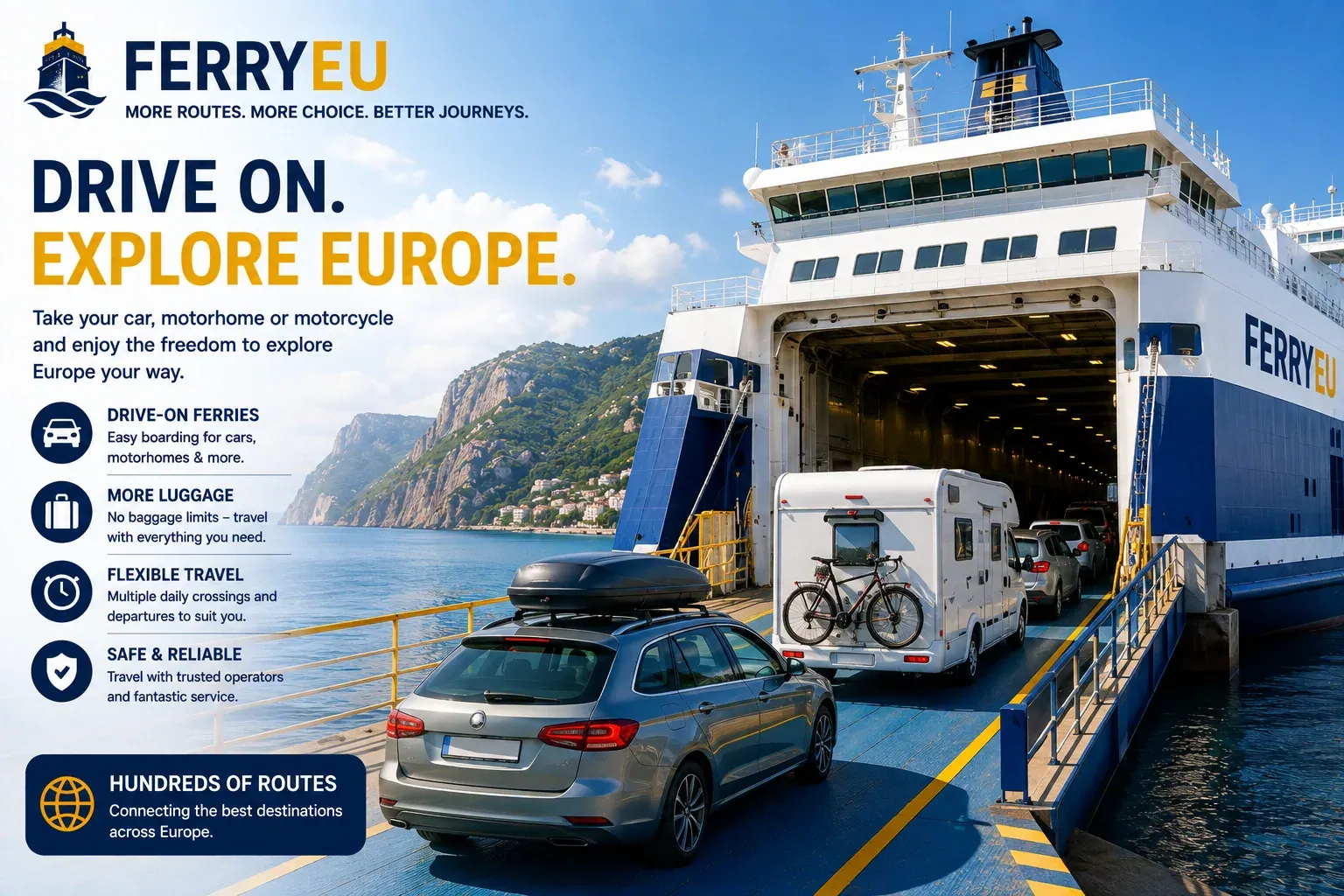 Voyage de ferry de véhicule ouvrant la voie à un voyage routier européen
