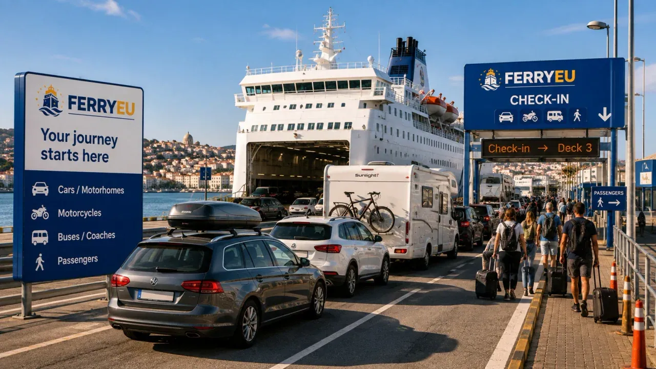 Passagers embarquant à un terminal de ferry