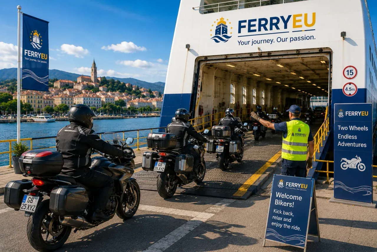 Moto embarquant dans un ferry