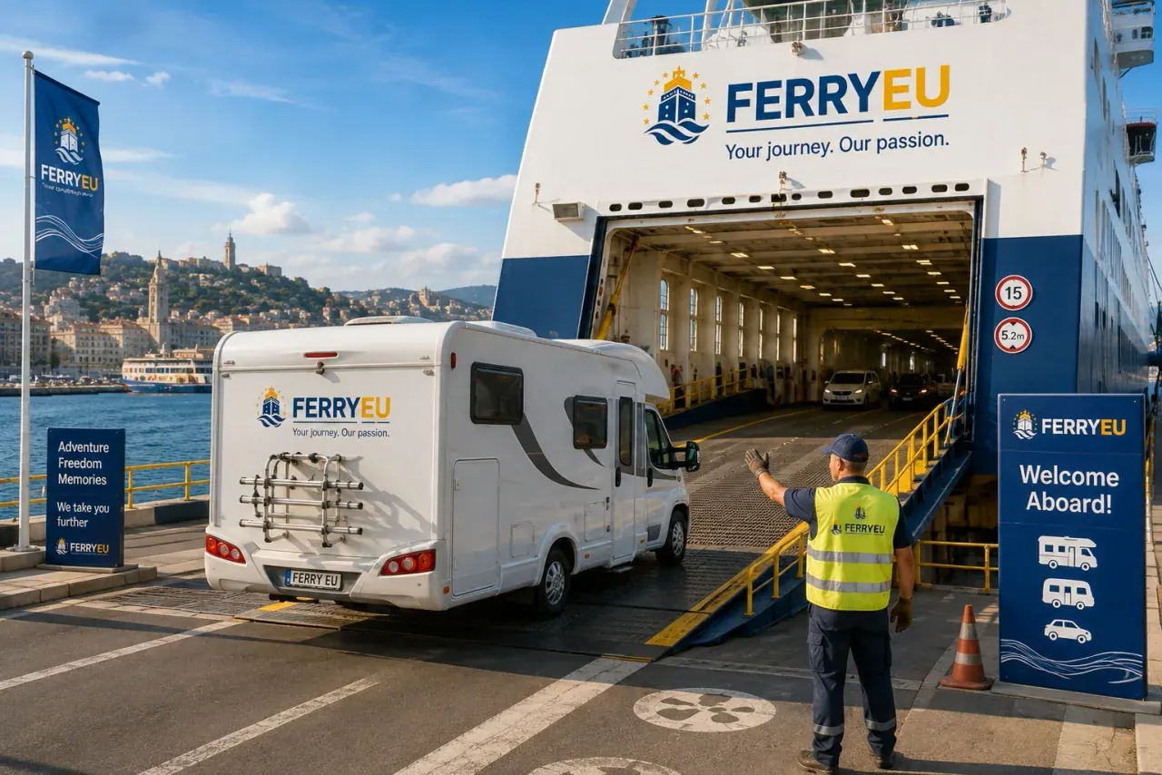 Camping-car embarquant sur un ferry