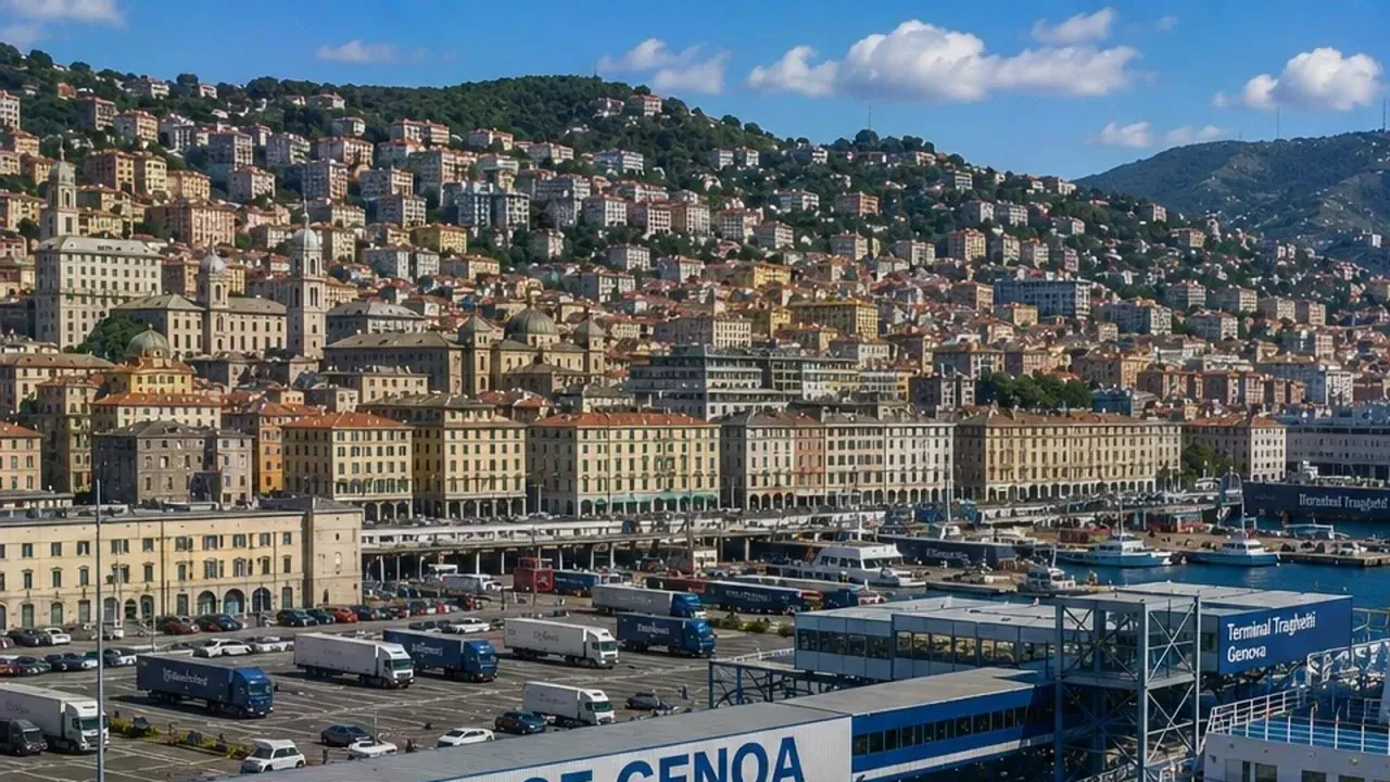Terminal de ferry de Gênes et front de mer en Ligurie, Italie