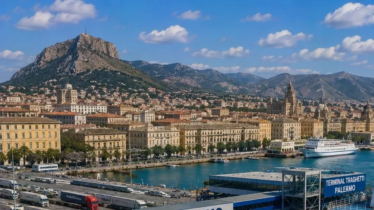 Palerme port de ferry et front de mer de la ville sans marque d'opérateur indépendant