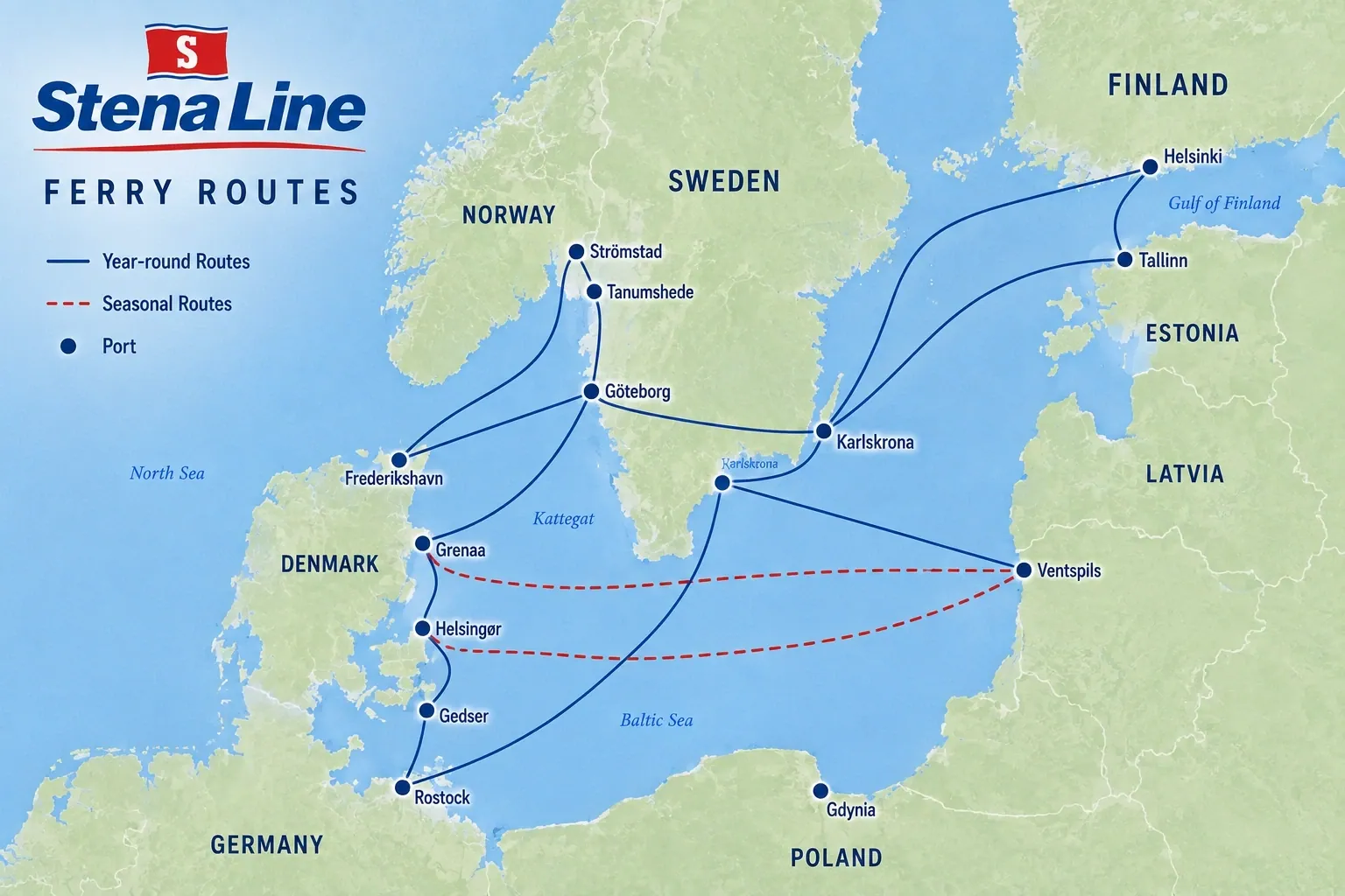 Carte d'itinéraire illustrée Stena Line