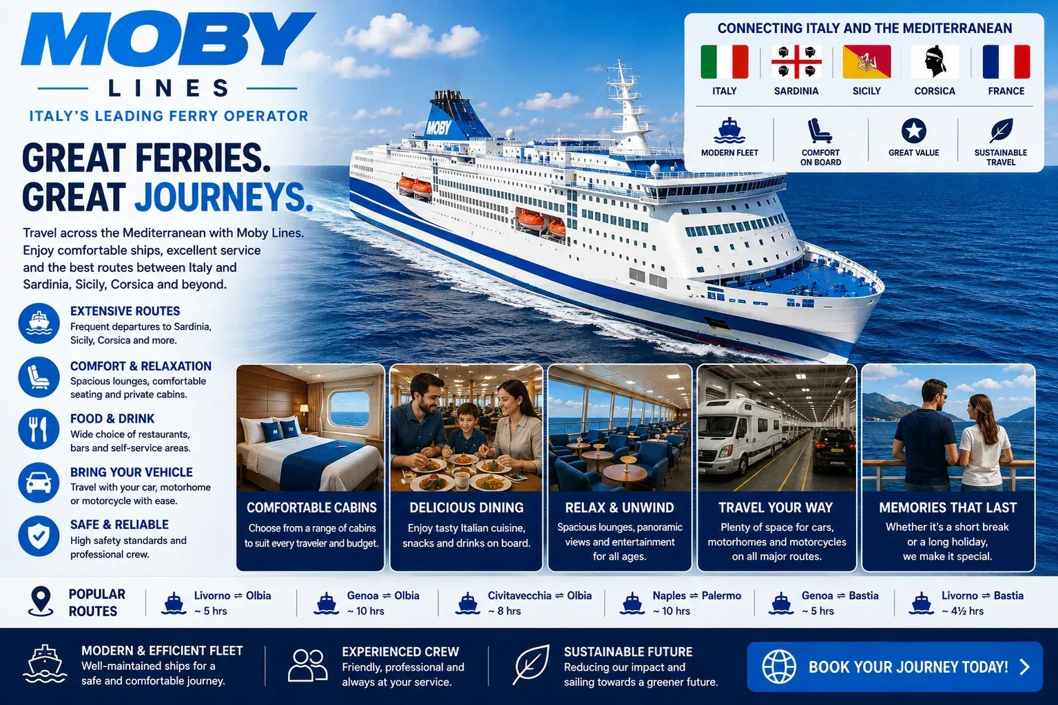 Moby Lines ferry pour passagers et véhicules en Méditerranée