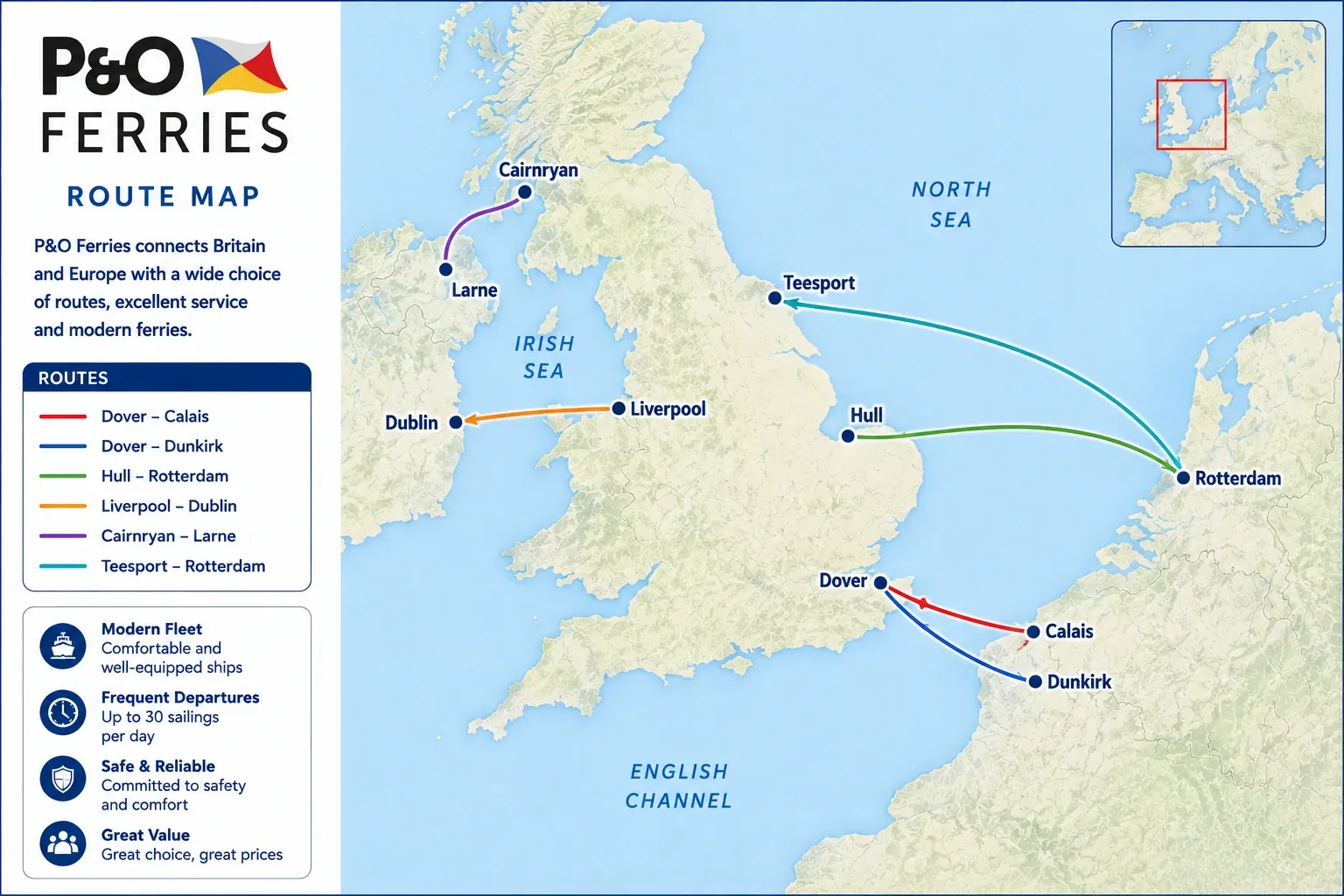 Carte d'itinéraire illustrée P&O Ferries